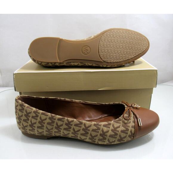Michael Kors Melody Toe Cap Bow Ballet Flat Shoes MK Logo Beige / Ebony Size 8 - Picture 8 of 8